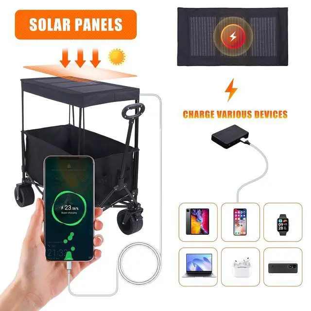 Alt view image 3 of 7 - Chair with Canopy, Chair with Shades, Camping Chair, Sports Chairs, Beach Chair, w/Removable Footrest 2-Pack+Wagons Carts Foldable, Foldable Wagon, Collapsible Wagon with Solar Panel Canopy