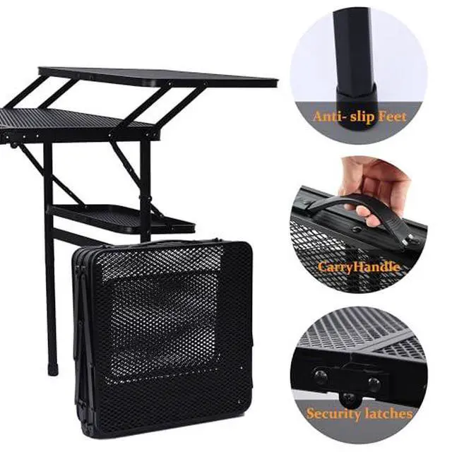 Alt view image 3 of 6 - 4 ft Folding Cooler, Grazing Table, Tables with Drain, Bar Cooler Tables & Camping Table, Compact Folding Tailgate Grill Table, Outdoor Metal Tables
