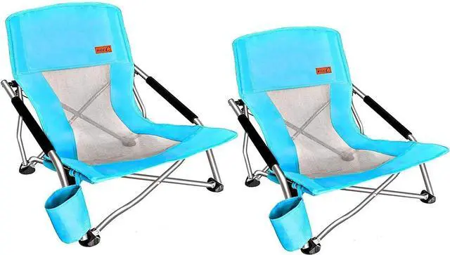 Main image of Toddler Beach Chair, Baby Beach Chair, Kids Beach Chair, Kids Camping Chair 2-P + Adults Low Beach Chair, Sling, Folding, Portable, Concert, Kids, Boat, Sand Chair with Cup Holder 2-P Blue