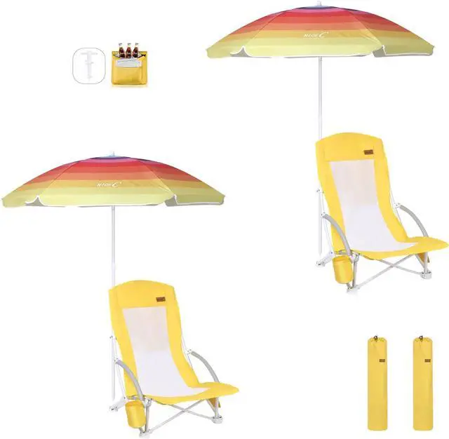 Main image of Toddler & Kids Beach Chair, 2-Pack with Umbrella & Cooler, High Back, Yellow