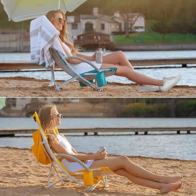 Alt view image 6 of 7 - Toddler & Kids Beach Chair, 2-Pack with Umbrella & Cooler, High Back, Yellow