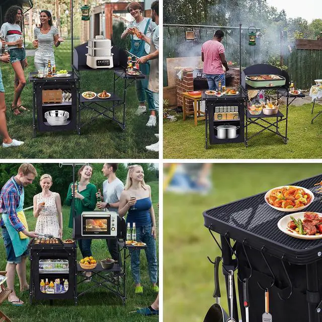 Alt view image 7 of 7 - Camping Kitchen Station Grill Table + Camping Fold Table with Storage
