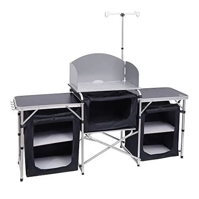 Alt view image 2 of 7 - Camping Kitchen Table, Portable Folding Camp Cook Station, Storage Organizer Camping Kitchen Table, Upgrade Light Stand and 3 Organizers