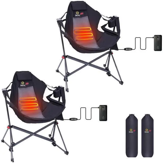 Main image of Heated Hammock Camping Chair, High Back Folding Outdoor Rocking Camping Swing Chair with Stand, with Cup Holder, Side Pocket, Carry Bag (2 Pack)