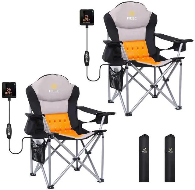 Main image of Heated Camping Chair for Adults, USB Powered Portable Heated Folding Outdoor Beach Chair, with Cooler Bag and Carry Bag, Heavy Duty Camping Chair for Sports, Fishing, Tailgating (2 Pack)