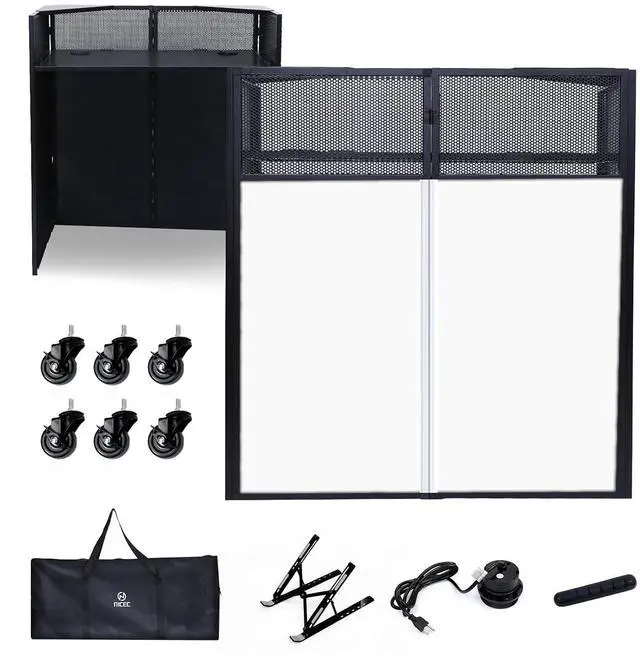 Main image of DJ Booth, DJ Table, DJ Facade, Portable DJ Booth Table with Lighting Scrims, Carry Case, 40x20 inch