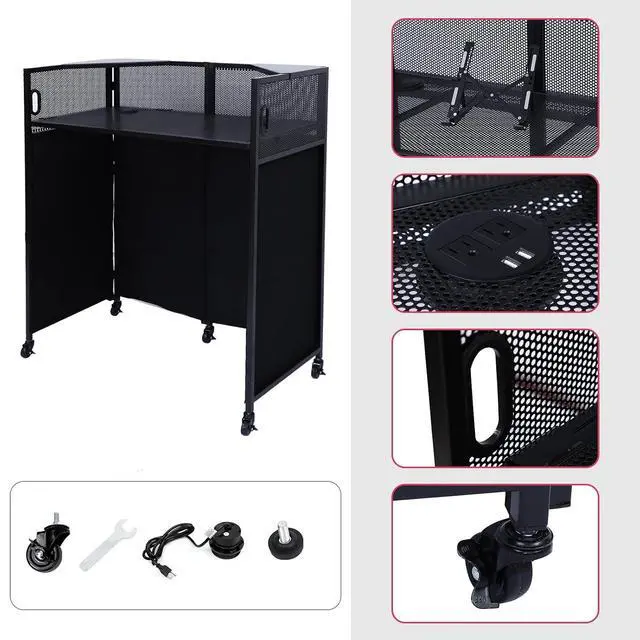 Alt view image 3 of 7 - DJ Booth, DJ Table, DJ Facade, Portable DJ Booth Table with Lighting Scrims, Carry Case, 40x20 inch