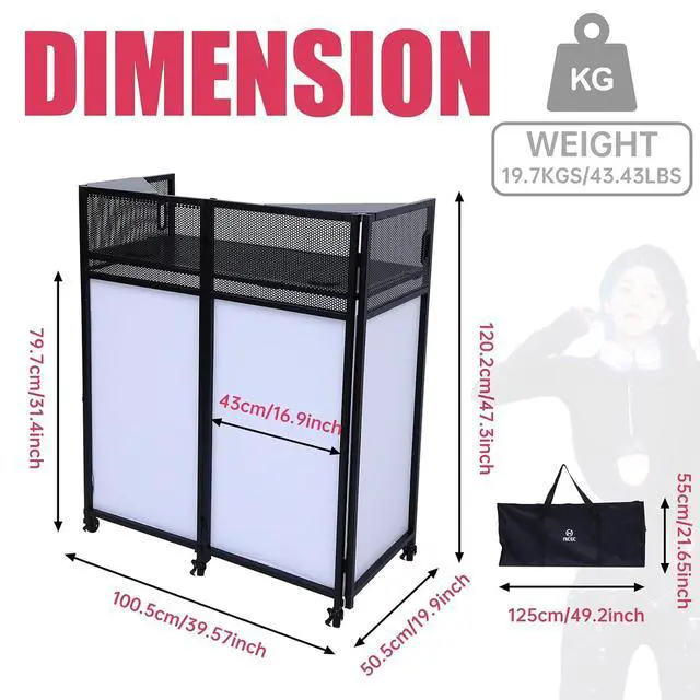 Alt view image 6 of 7 - DJ Booth, DJ Table, DJ Facade, Portable DJ Booth Table with Lighting Scrims, Carry Case, 40x20 inch