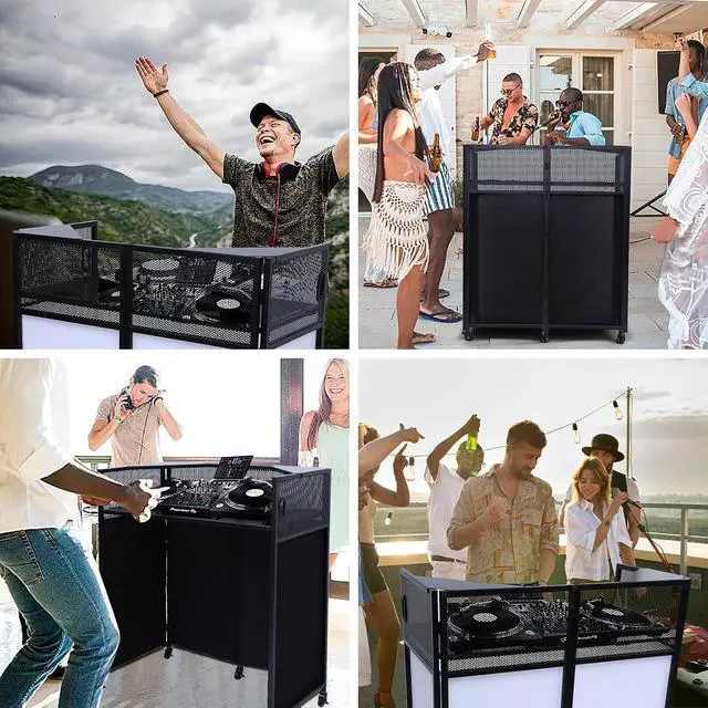 Alt view image 5 of 7 - DJ Booth, DJ Table, DJ Facade, Portable DJ Booth Table with Lighting Scrims, Carry Case, 40x20 inch