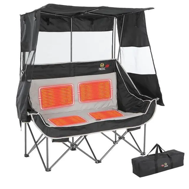 Alt view image 6 of 7 - Heated Double Camping Chair with Canopy Double Padded Camping Chair, Oversized Loveseat Chair