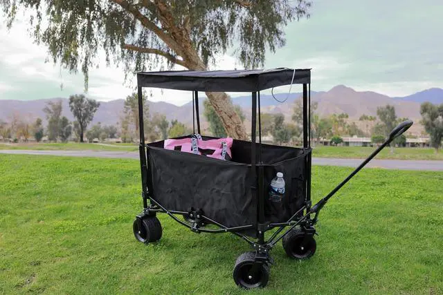 Alt view image 7 of 7 - Chair with Canopy, Chair with Shades, Camping Chair, Sports Chairs, Beach Chair, w/Removable Footrest 2-Pack+Wagons Carts Foldable, Foldable Wagon, Collapsible Wagon with Solar Panel Canopy