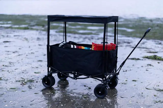 Alt view image 2 of 7 - Wagon with Canopy, Collapsible Wagon, Foldable Wagons, 30W Portable Solar Panel w/USB, Type-C & DC Charging Cable, All-Terrain Wheels