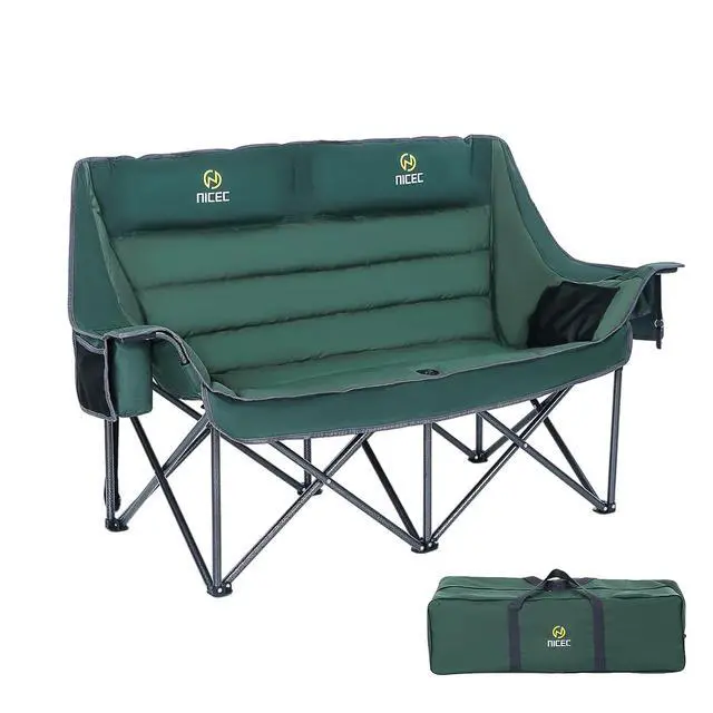 Alt view image 4 of 7 - Heated Double Camping Couch with Cooler Bag, Bottle Opener, Power Bank Double Padded Camping Chair, with Cup Holder, Cooler Bag, Bottle Opener