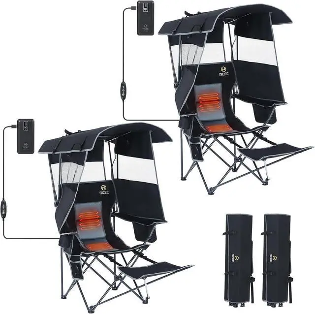 Main image of Chair with Canopy, USB, Type-C&DC Charging Cable Included, 30W Solar Panels Chair with Canopy, Heated Camping Chair with Battery