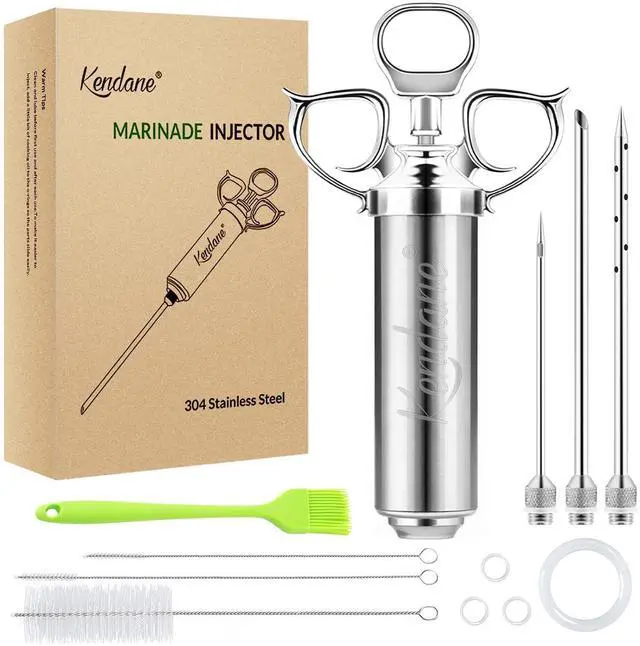 Main image of Meat Injector Syringe 2-oz Marinade Flavor Barrel 304 Stainless Steel with 3 Marinade Needles for BBQ Grill Smoker, Turkey, Fish, Brisket, Paper Silicone Brush and Instruction Included by