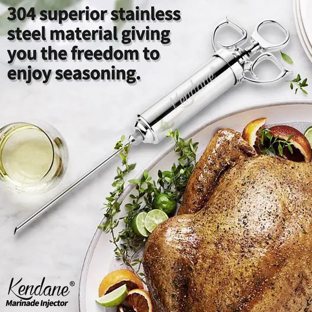 Alt view image 2 of 6 - Meat Injector Syringe 2-oz Marinade Flavor Barrel 304 Stainless Steel with 3 Marinade Needles for BBQ Grill Smoker, Turkey, Fish, Brisket, Paper Silicone Brush and Instruction Included by