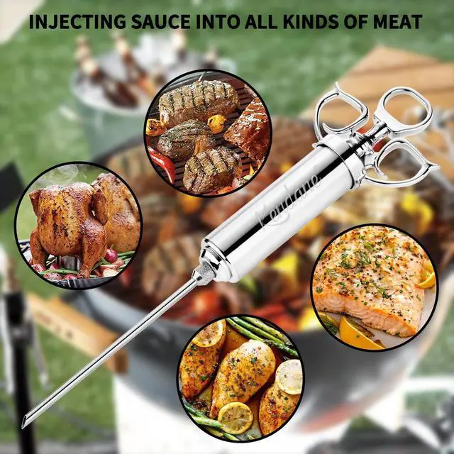 Alt view image 3 of 6 - Meat Injector Syringe 2-oz Marinade Flavor Barrel 304 Stainless Steel with 3 Marinade Needles for BBQ Grill Smoker, Turkey, Fish, Brisket, Paper Silicone Brush and Instruction Included by
