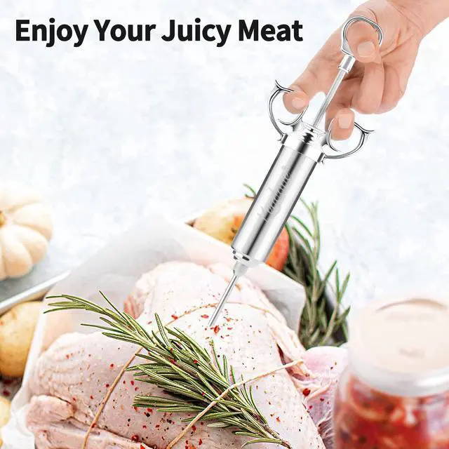 Alt view image 4 of 6 - Meat Injector Syringe 2-oz Marinade Flavor Barrel 304 Stainless Steel with 3 Marinade Needles for BBQ Grill Smoker, Turkey, Fish, Brisket, Paper Silicone Brush and Instruction Included by