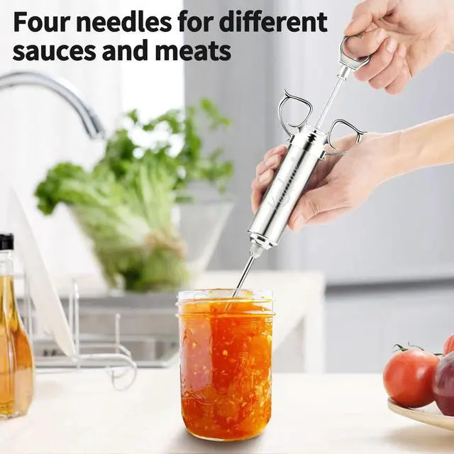 Alt view image 5 of 6 - Meat Injector Syringe 2-oz Marinade Flavor Barrel 304 Stainless Steel with 3 Marinade Needles for BBQ Grill Smoker, Turkey, Fish, Brisket, Paper Silicone Brush and Instruction Included by