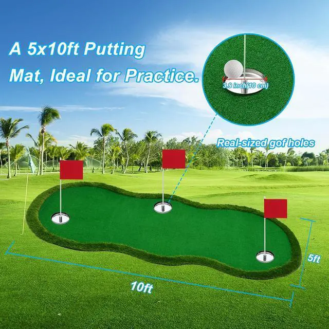 Alt view image 3 of 7 - Putting Green Indoor, Putting Green, Golf Simulators for Home, Golf Putting Mat, Putting Mat Putting Green Outdoor, Challenge Putting Cup, 3 Holes, Flags, and Slope