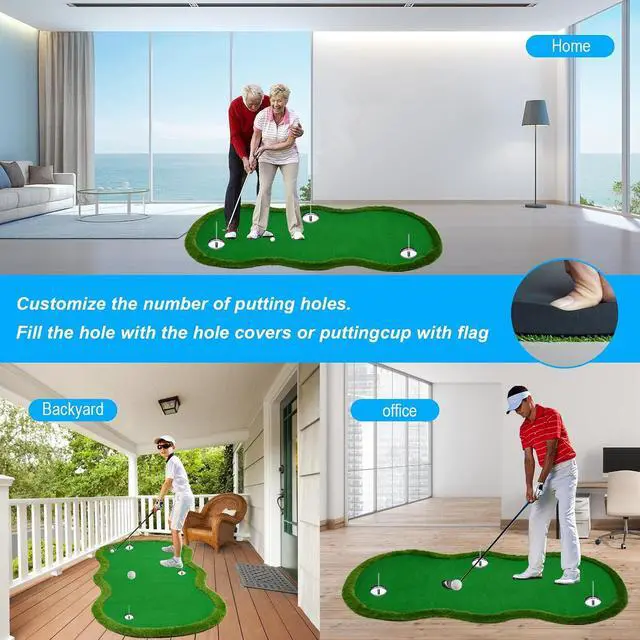 Alt view image 5 of 7 - Putting Green Indoor, Putting Green, Golf Simulators for Home, Golf Putting Mat, Putting Mat Putting Green Outdoor, Challenge Putting Cup, 3 Holes, Flags, and Slope