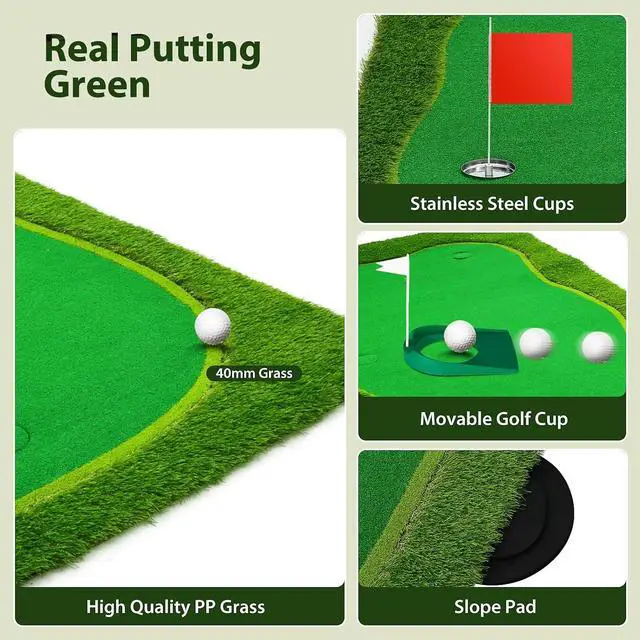 Alt view image 3 of 7 - Putting Green Indoor, Putting Green, Golf Simulators for Home, Golf Putting Mat, Putting Mat Putting Green Outdoor, Challenge Putting Cup, 3 Holes, Flags, and Slope