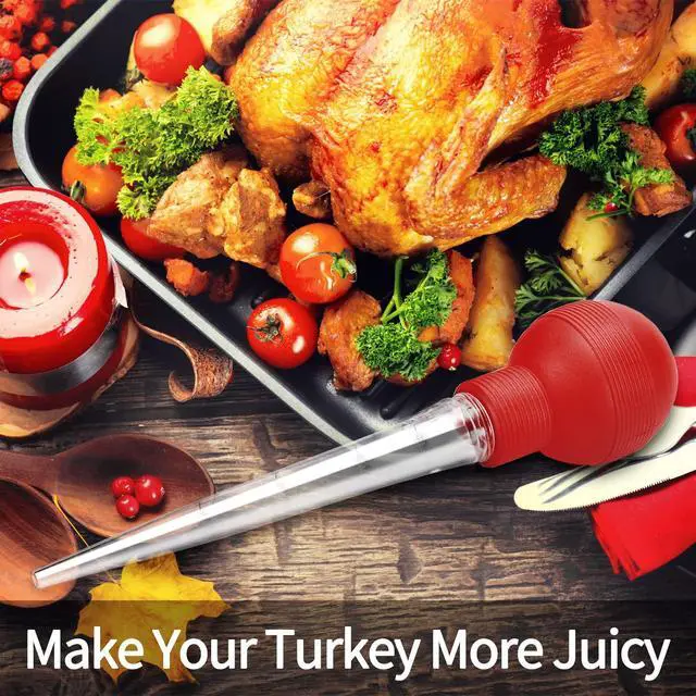 Alt view image 2 of 6 - Turkey Baster With Cleaning Brush, Baster Syringe for Home Baking and Roaster Turkey, Include Detachable Food Grade Bulb with Double Scales for BBQ Grill Baking Kitchen CookingRED