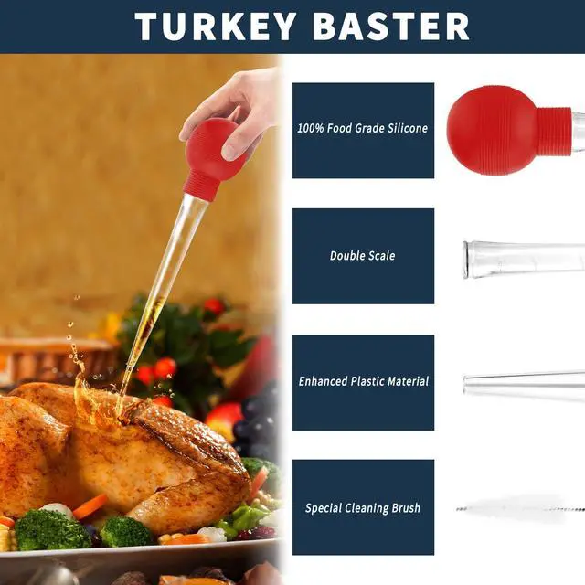 Alt view image 3 of 6 - Turkey Baster With Cleaning Brush, Baster Syringe for Home Baking and Roaster Turkey, Include Detachable Food Grade Bulb with Double Scales for BBQ Grill Baking Kitchen CookingRED