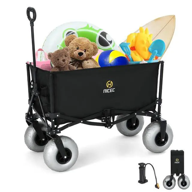 Alt view image 2 of 7 - Wagon with Canopy, Beach Cart with Ballon Wheels for Sand + Beach Wagon with Balloon Wheel