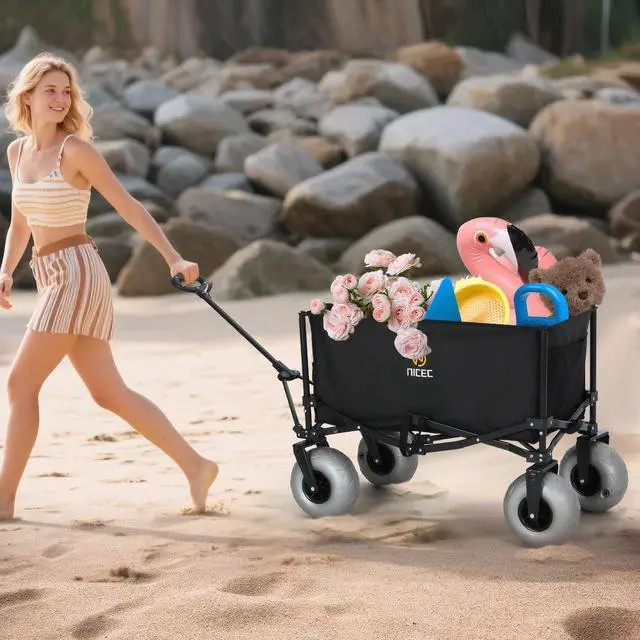 Alt view image 3 of 7 - Wagon with Canopy, Beach Cart with Ballon Wheels for Sand + Beach Wagon with Balloon Wheel