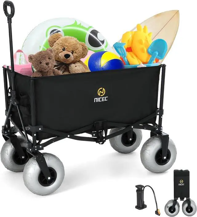 Main image of Wagon with Canopy, Beach Cart with Ballon Wheels for Sand + Beach Wagon with Balloon Wheel