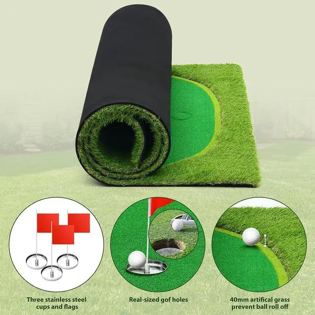 Alt view image 7 of 7 - Putting Green Indoor, Putting Green, Golf Simulators for Home, Golf Putting Mat, Putting Mat Putting Green Outdoor, Challenge Putting Cup, 3 Holes, Flags, and Slope