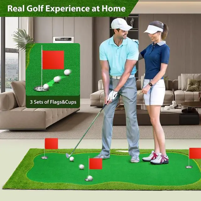 Alt view image 4 of 7 - Putting Green Indoor, Putting Green, Golf Simulators for Home, Golf Putting Mat, Putting Mat Putting Green Outdoor, Challenge Putting Cup, 3 Holes, Flags, and Slope