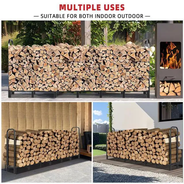 Alt view image 3 of 6 - 8FT Firewood Rack Outdoor, Heavy Duty Adjustable Firewood log Storage & Holder, Wood Pile Lumber Storage Rack Stacking Outside for Courtyard Patio.