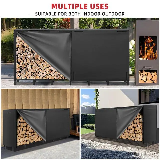 Alt view image 4 of 7 - 8FT Firewood Rack Outdoor with Cover, Heavy Duty Adjustable Firewood log Storage & Holder, Wood Pile Lumber Storage Rack Stacking Outside for Courtyard Patio.