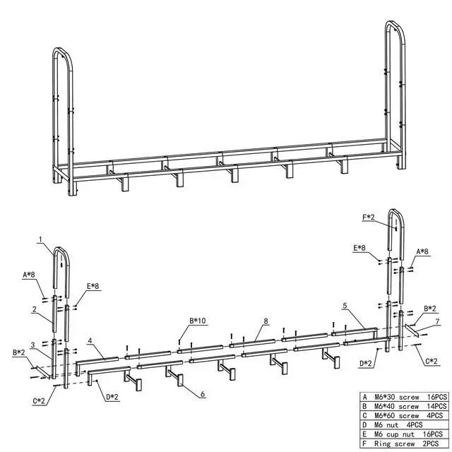 Alt view image 7 of 7 - 8FT Firewood Rack Outdoor with Cover, Heavy Duty Adjustable Firewood log Storage & Holder, Wood Pile Lumber Storage Rack Stacking Outside for Courtyard Patio.
