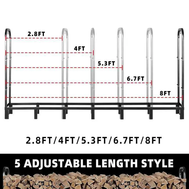 Alt view image 3 of 7 - 8FT Firewood Rack Outdoor with Cover, Heavy Duty Adjustable Firewood log Storage & Holder, Wood Pile Lumber Storage Rack Stacking Outside for Courtyard Patio.