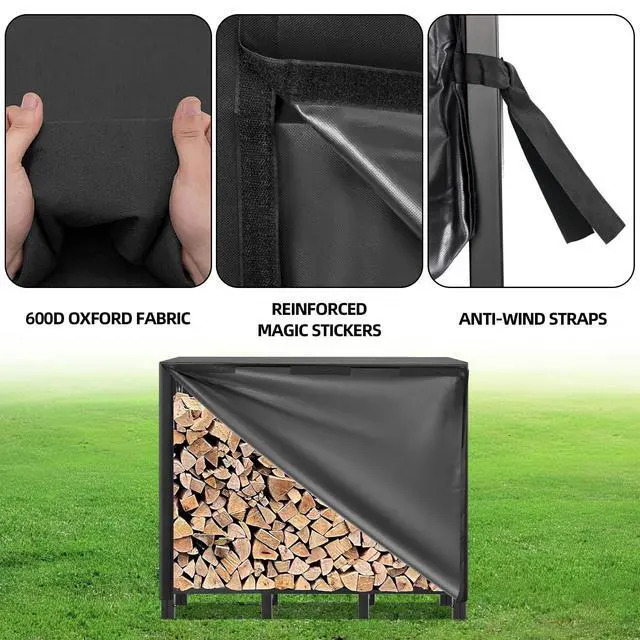 Alt view image 2 of 7 - 4FT Firewood Rack Outdoor with Cover, Heavy Duty Adjustable Firewood log Storage & Holder, Wood Pile Lumber Storage Rack Stacking Outside for Courtyard Patio.
