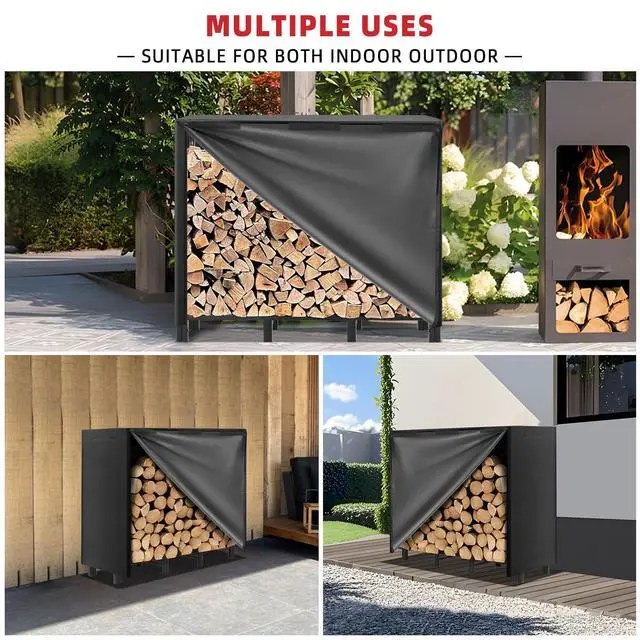 Alt view image 4 of 7 - 4FT Firewood Rack Outdoor with Cover, Heavy Duty Adjustable Firewood log Storage & Holder, Wood Pile Lumber Storage Rack Stacking Outside for Courtyard Patio.