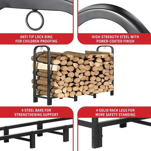 Alt view image 5 of 7 - 4FT Firewood Rack Outdoor with Cover, Heavy Duty Adjustable Firewood log Storage & Holder, Wood Pile Lumber Storage Rack Stacking Outside for Courtyard Patio.