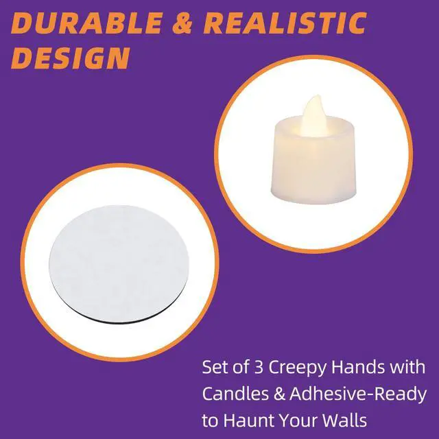 Alt view image 5 of 7 - Halloween Decorations Indoor, 3PCS Gothic Hands LED Candles Spooky Home Wall Decor