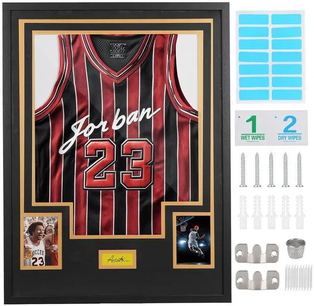 Main image of Custom Jersey Frame Display Case with Customized Color Mat, Wall Mount DIY Jersey Frame with Photo Slots, Personalized Shirt Display Shadow Box, with Hardware Kit, Signature Display, Sports