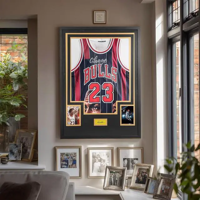 Alt view image 6 of 7 - Custom Jersey Frame Display Case with Customized Color Mat, Wall Mount DIY Jersey Frame with Photo Slots, Personalized Shirt Display Shadow Box, with Hardware Kit, Signature Display, Sports