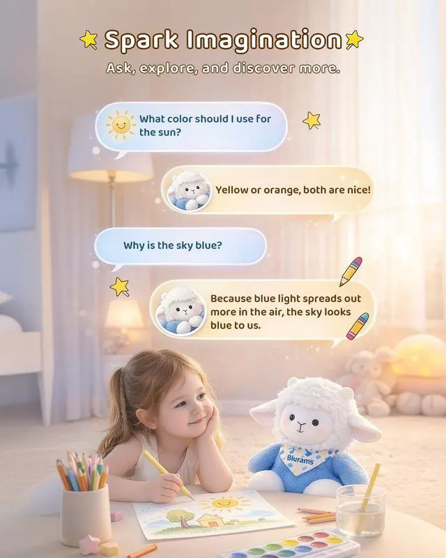 Alt view image 3 of 7 - Baamy AI Talking Plush Toy for Kids, Interactive Lamb Stuffed Animal with Real-Time Voice Chat, Memory & Emotional Companion, Squeeze-to-Talk, Rechargeable, Soft Gift for Boys & Girls Age 3+
