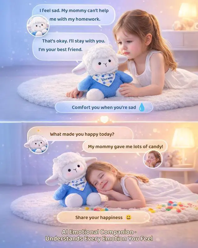 Alt view image 2 of 7 - Baamy AI Talking Plush Toy for Kids, Interactive Lamb Stuffed Animal with Real-Time Voice Chat, Memory & Emotional Companion, Squeeze-to-Talk, Rechargeable, Soft Gift for Boys & Girls Age 3+