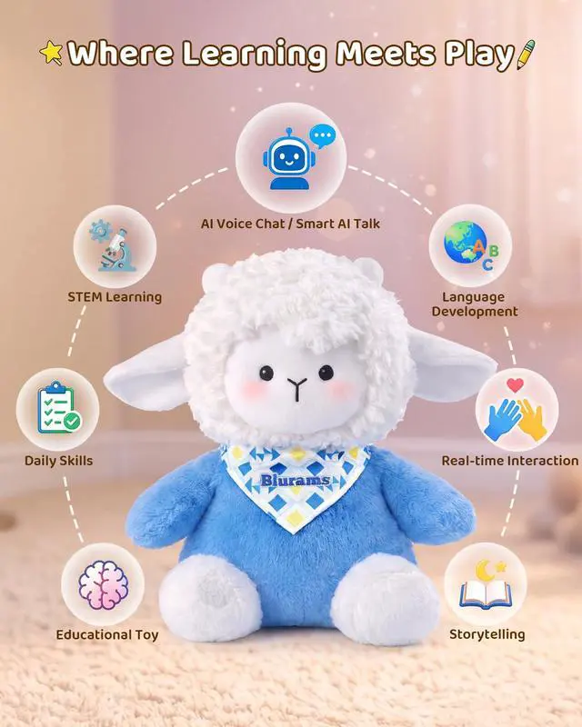 Alt view image 4 of 7 - Baamy AI Talking Plush Toy for Kids, Interactive Lamb Stuffed Animal with Real-Time Voice Chat, Memory & Emotional Companion, Squeeze-to-Talk, Rechargeable, Soft Gift for Boys & Girls Age 3+