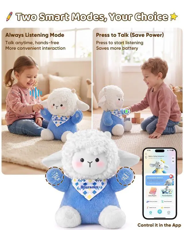 Alt view image 5 of 7 - Baamy AI Talking Plush Toy for Kids, Interactive Lamb Stuffed Animal with Real-Time Voice Chat, Memory & Emotional Companion, Squeeze-to-Talk, Rechargeable, Soft Gift for Boys & Girls Age 3+