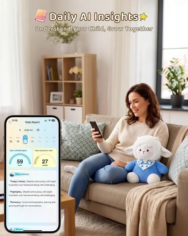 Alt view image 7 of 7 - Baamy AI Talking Plush Toy for Kids, Interactive Lamb Stuffed Animal with Real-Time Voice Chat, Memory & Emotional Companion, Squeeze-to-Talk, Rechargeable, Soft Gift for Boys & Girls Age 3+