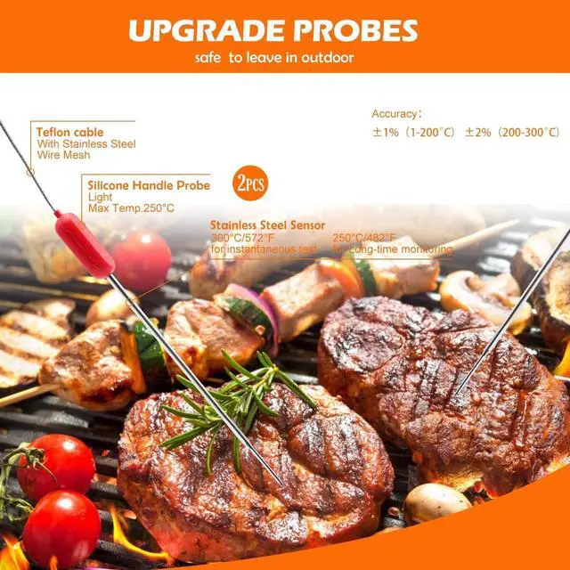 Alt view image 3 of 7 - Wireless Meat Thermometer, Digital Grill Thermometer for Grilling Smart APP Control with 6 Stainless Steel Probes, Bluetooth Grill BBQ Meat Thermometer Kitchen Meat, Support iOS & Android