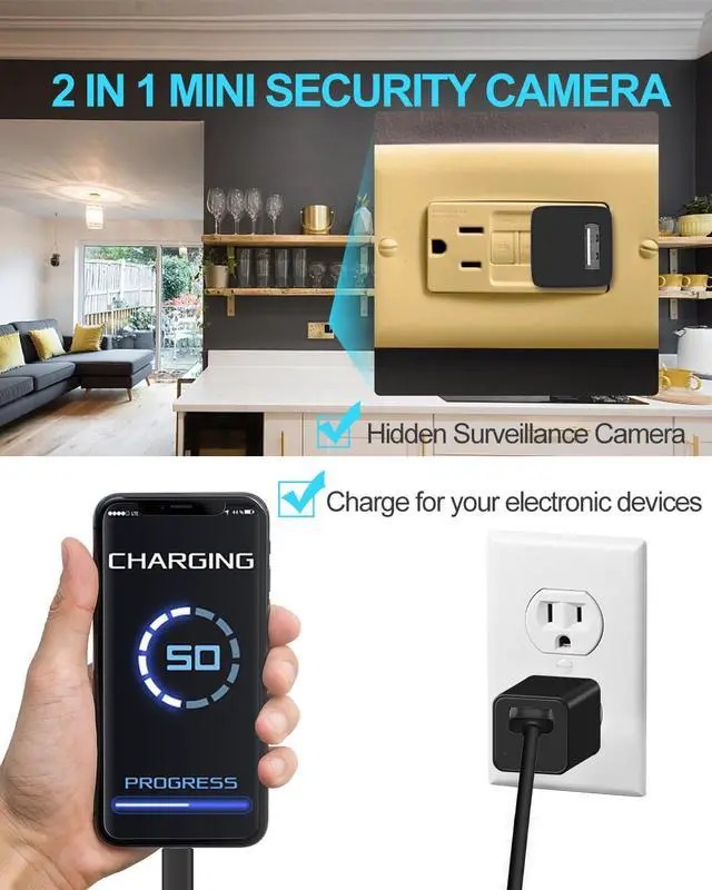 Alt view image 2 of 6 - Small Spy Camera,1080P Indoor Security Camera USB Charger Hidden Cameras with Motion Detection Loop Recording Mini Secret Cameras Nanny Cam for Home Surveilance No WiFi No Audio